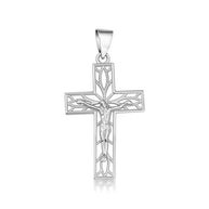 .925 Sterling Silver Filigree Cross Crucifix Faith Pendant Necklace