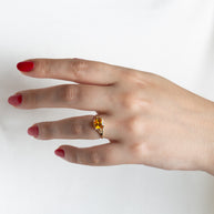 Gold Square Cut Cubic Zirconia Birthstone Beaded Ring (Available in Yellow/Rose/White Gold)