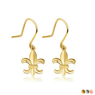Gold French Fluer-de-lis Drop Dangle Earrings (Available in Yellow/Rose/White Gold)