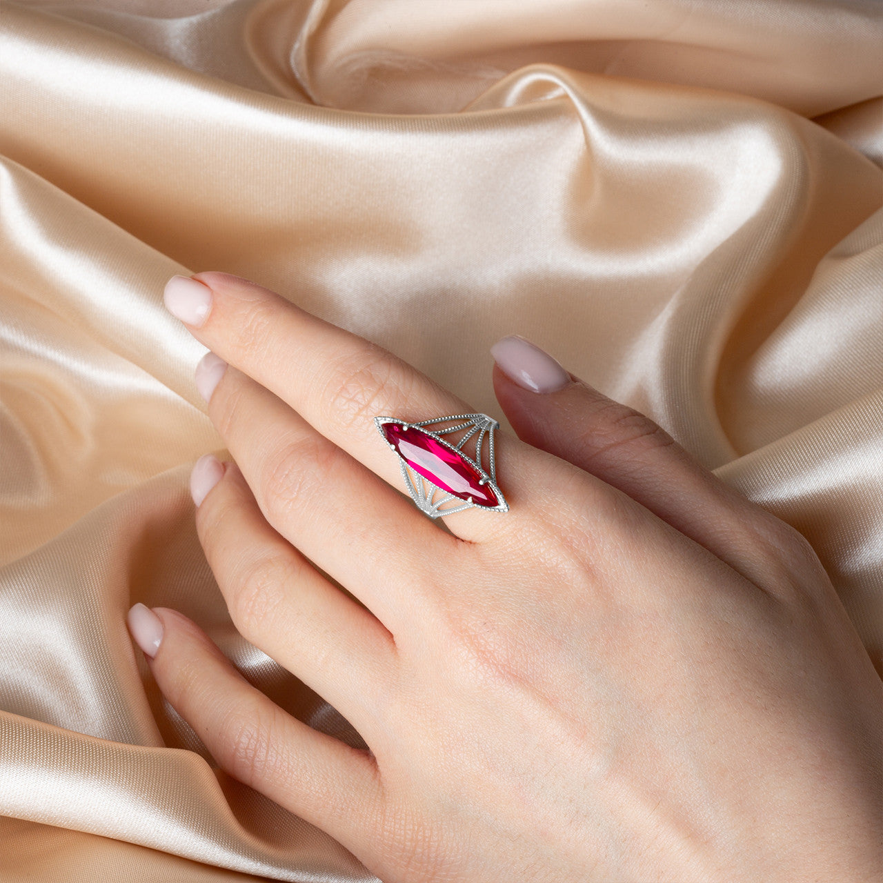 .925 Sterling Silver Marquise Cut Gemstone Rope Band Ring