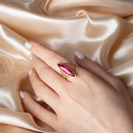 Gold Marquise Cut Gemstone Rope Band Ring (Available in Yellow /Rose/White Gold)