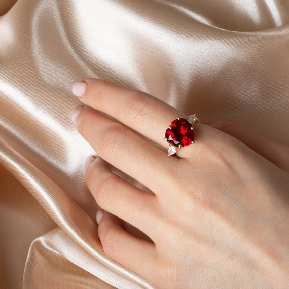 Gold Heart Gemstone Rope Band Ring (Available in Yellow /Rose/White Gold)