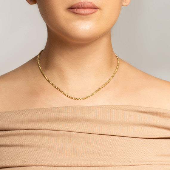 2mm Gold Diamond Cut Rope Twisted Solid Chain Link Necklace