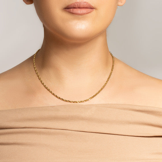3mm Gold Diamond Cut Rope Twisted Solid Chain Link Necklace