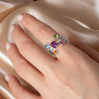 .925 Sterling Silver Pear Cut Double Gemstone Rope Band Ring