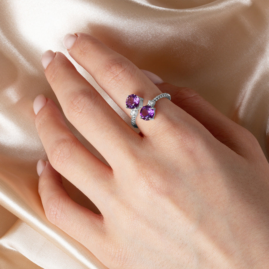 .925 Sterling Silver Double Gemstone Wrap Around Rope Band Ring
