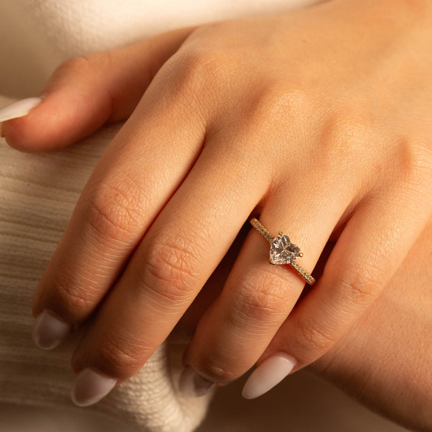 14k Gold Heart Cut Lab Grown Diamond Engagement Ring 1.13cts