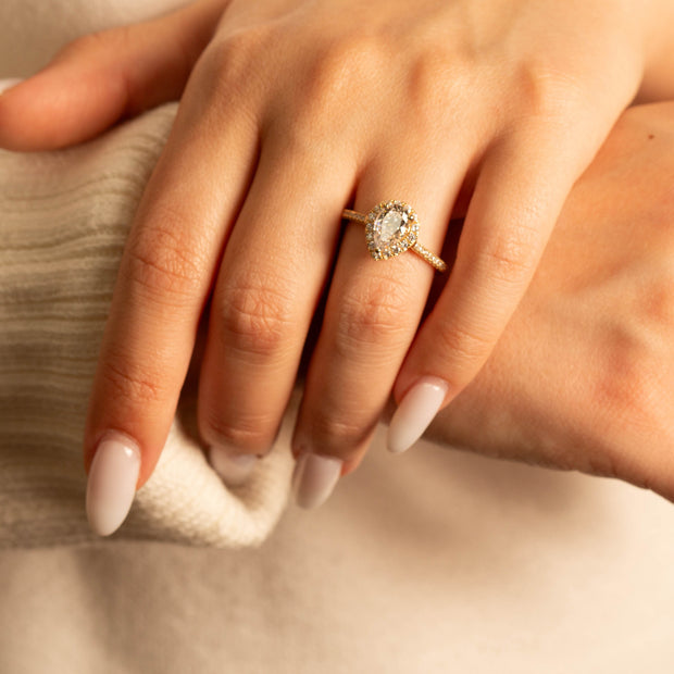 14k Gold Pear Cut Lab Grown Diamond Halo Engagement Ring 1.26cts