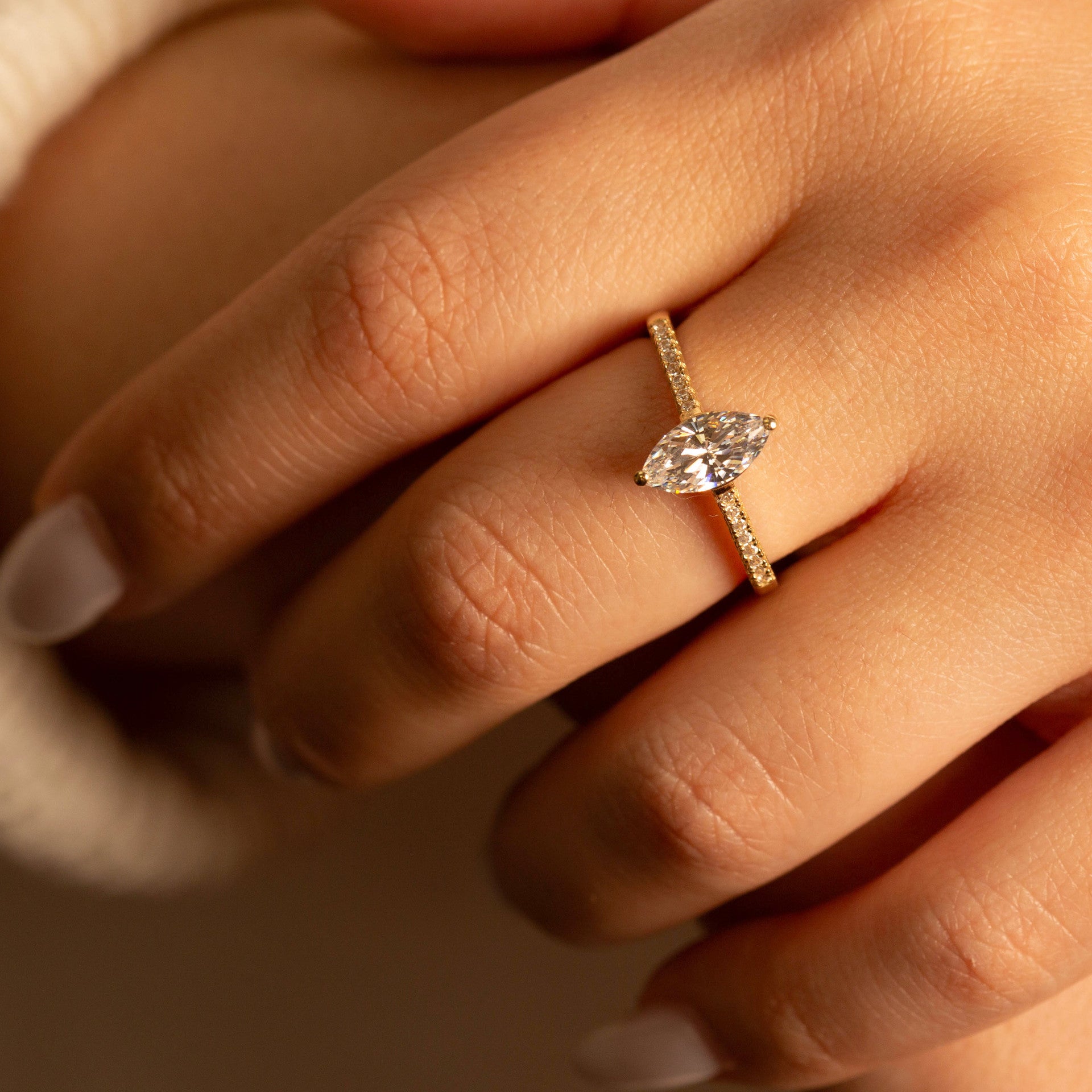 14k Gold Marquise Cut Lab Grown Diamond Engagement Ring 1.13cts