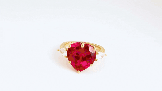 Gold Heart Gemstone Rope Band Ring (Available in Yellow /Rose/White Gold)