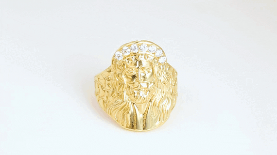 Gold Cubic Zirconia Jesus Christ Crown of Thorns Nugget Ring (Available in Small/Large & Yellow/Rose/White Gold)