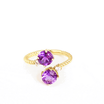 Gold Double Gemstone Wrap Around Rope Band Ring (Available in Yellow /Rose/White Gold)