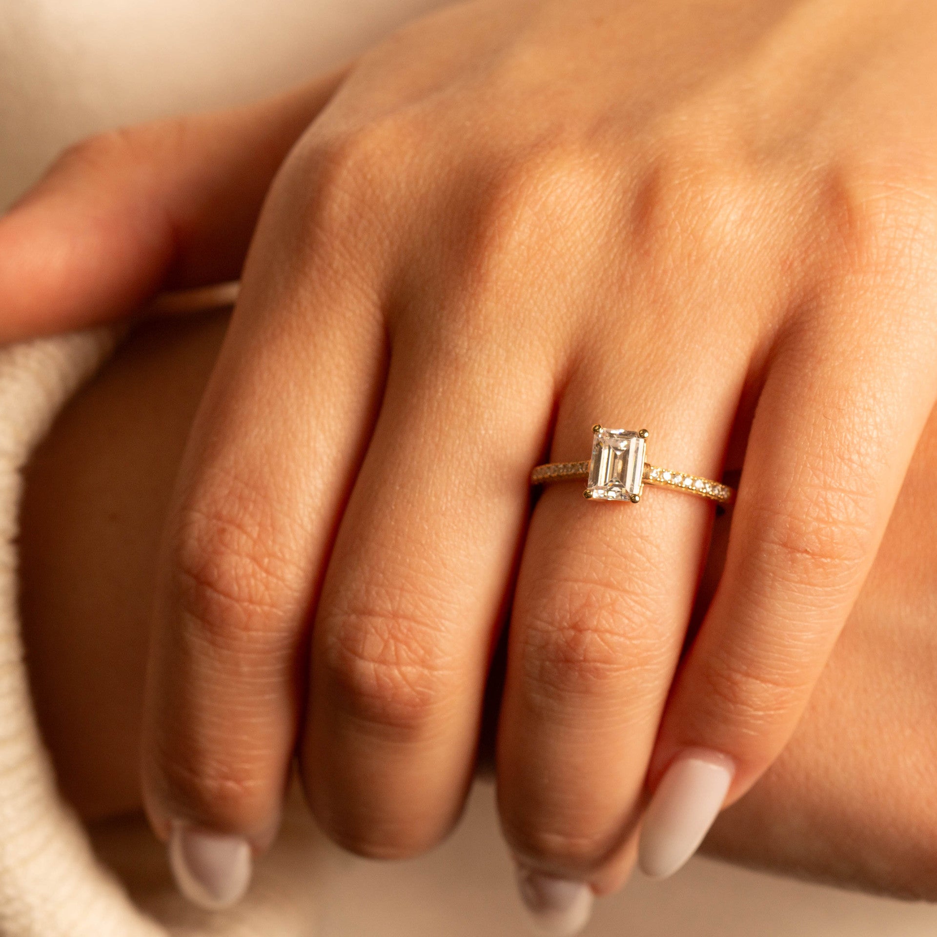 14K Gold Emerald Cut Lab Grown Diamond Engagement Ring 1.13cts (Available in Yellow/Rose/White Gold)