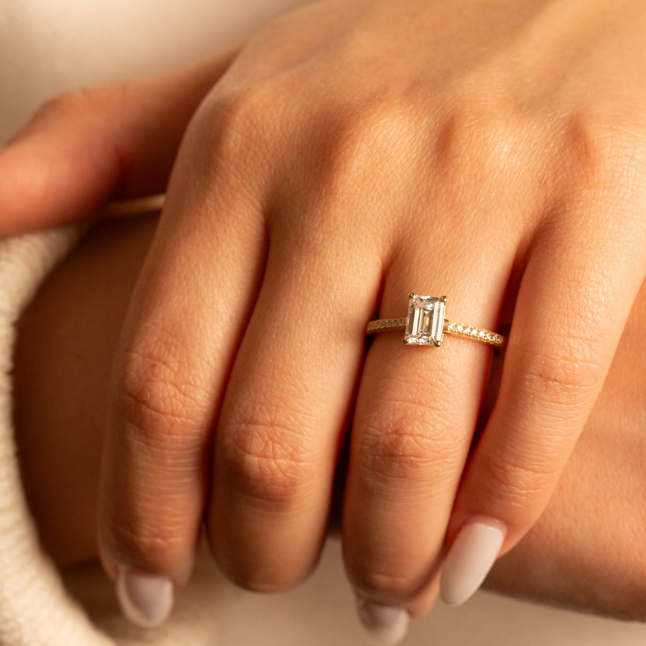 14K Gold Emerald Cut Lab Grown Diamond Engagement Ring 1.13cts (Available in Yellow/Rose/White Gold)