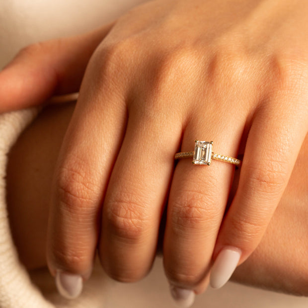 14K Gold Emerald Cut Lab Grown Diamond Engagement Ring 1.13cts (Available in Yellow/Rose/White Gold)