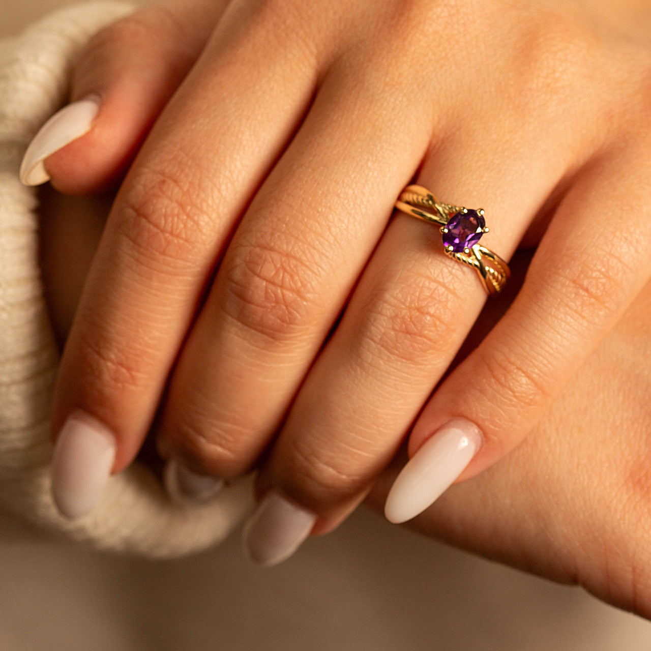 Gold Custom Oval Birthstone Infinity Rope Band Ring (Available in Yellow/Rose/White Gold)