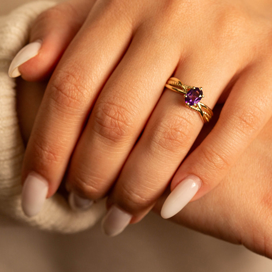 Gold Custom Oval Birthstone Infinity Rope Band Ring (Available in Yellow/Rose/White Gold)