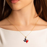 Gold Enamel Texas Lone Star State Pendant Necklace (Available in Yellow/Rose/White Gold)