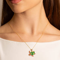 Gold Enamel Sea Turtle Marine Pendant Necklace (Available in Yellow/Rose/White Gold)