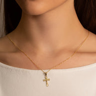 Gold Cross Crucifix Faith Pendant Necklace (Available in Yellow/Rose/White Gold)