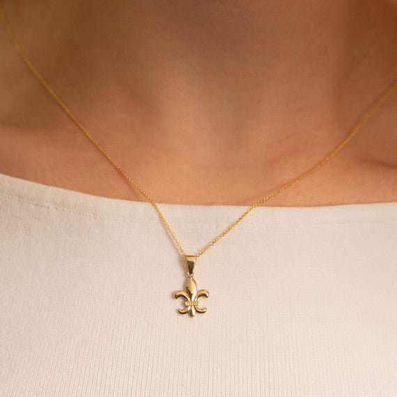 Gold French Fluer-de-lis Pendant Necklace (Available in Yellow/Rose/White Gold)