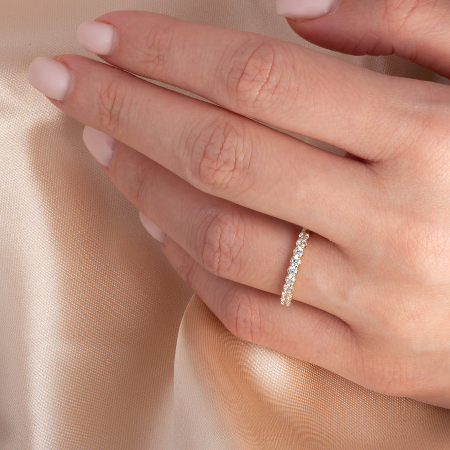 Gold Pave Set Lab Grown Diamond Engagement Wedding Band Ring (Available in Yellow/Rose/White Gold)