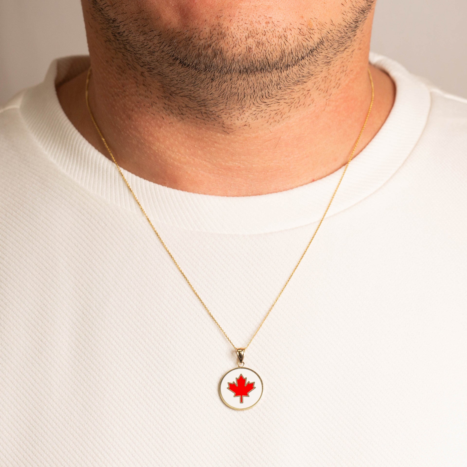 Gold Enamel Canadian Maple Leaf Medallion Pendant Necklace (Available in Yellow/Rose/White Gold)
