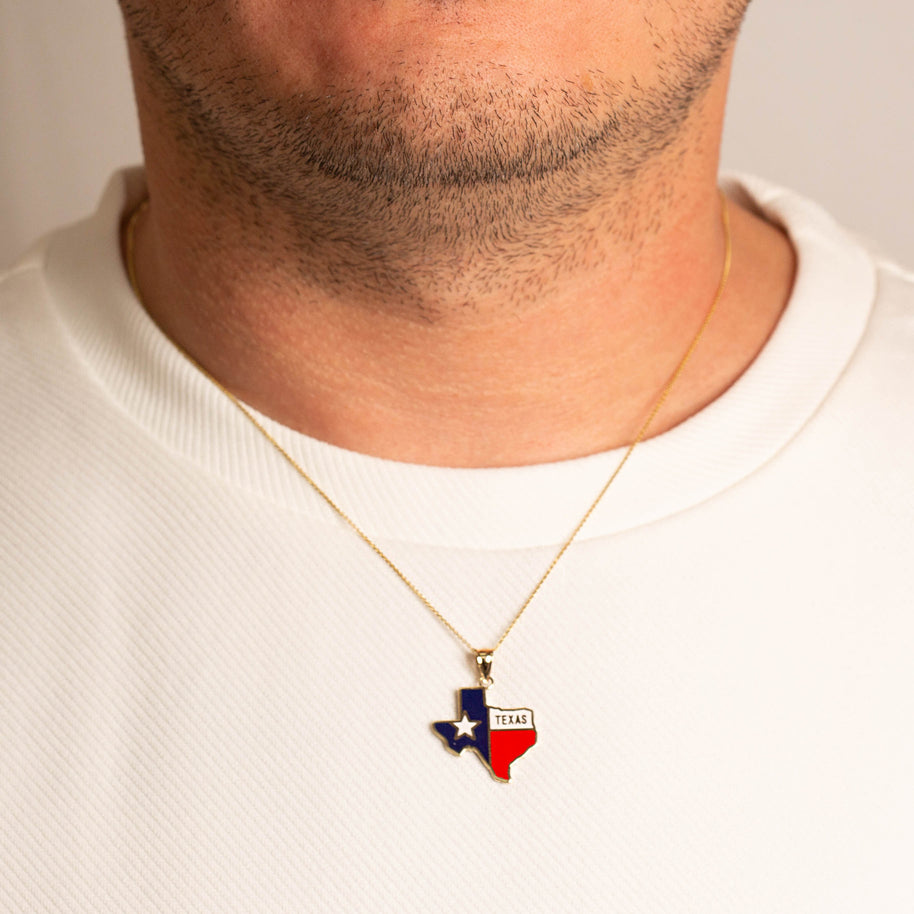 Gold Enamel Texas Lone Star State Pendant Necklace (Available in Yellow/Rose/White Gold)