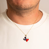 Gold Enamel Texas Lone Star State Pendant Necklace (Available in Yellow/Rose/White Gold)