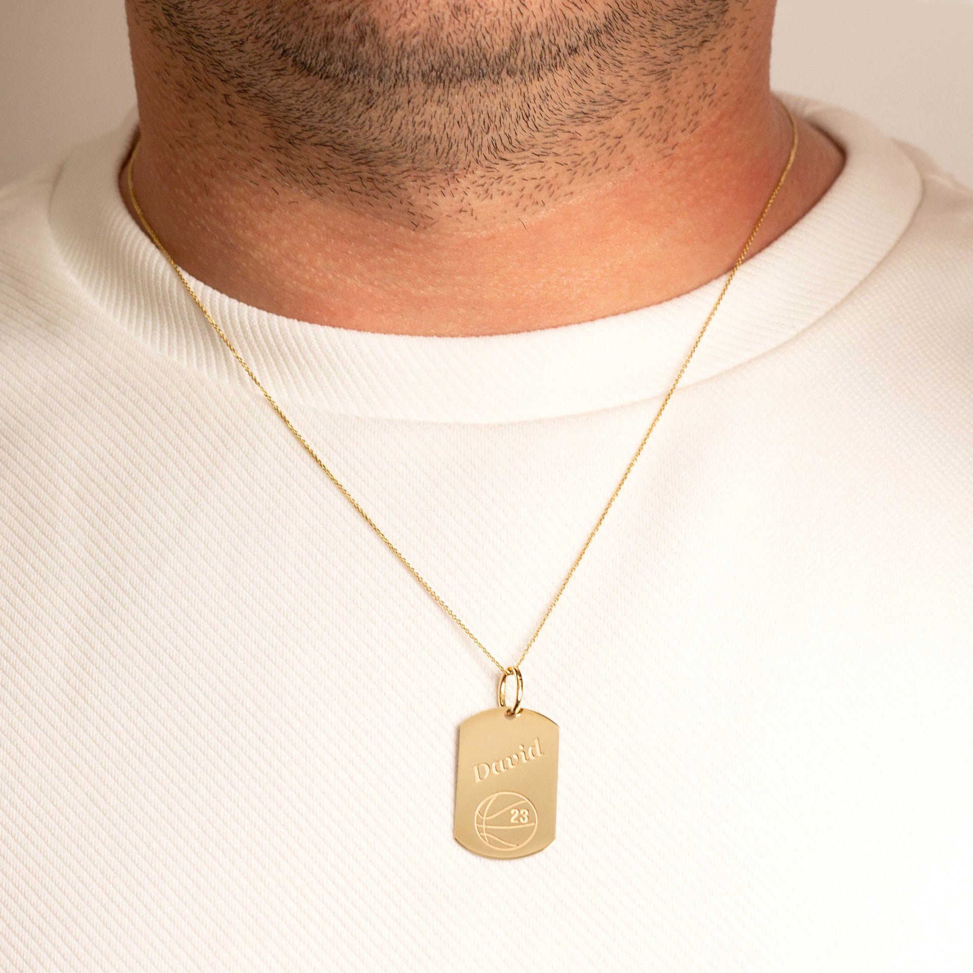 Yellow Gold Engravable Basketball Sports Dog Tag Pendant Necklace