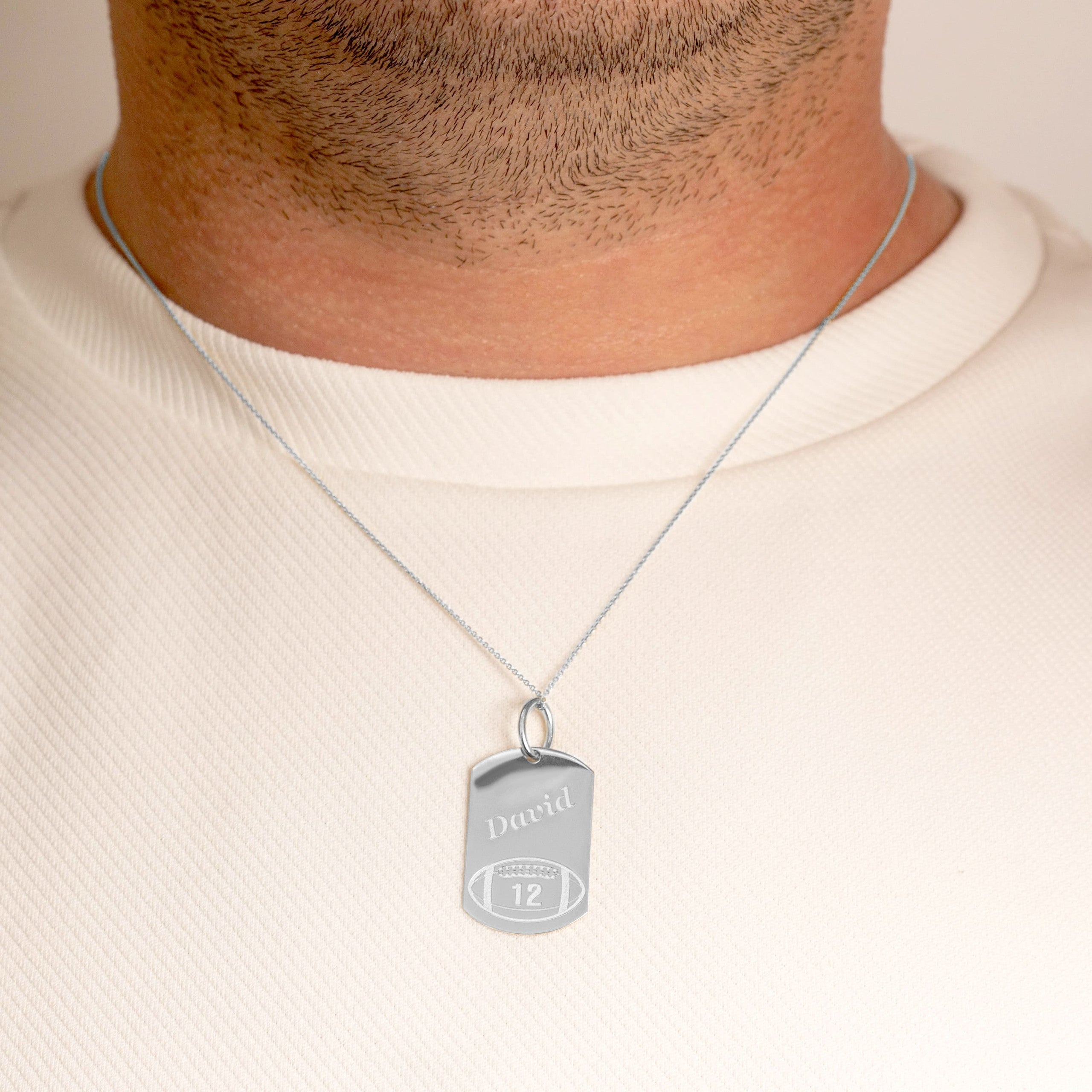 .925 Sterling Silver Engravable Football Sports Dog Tag Pendant Necklace