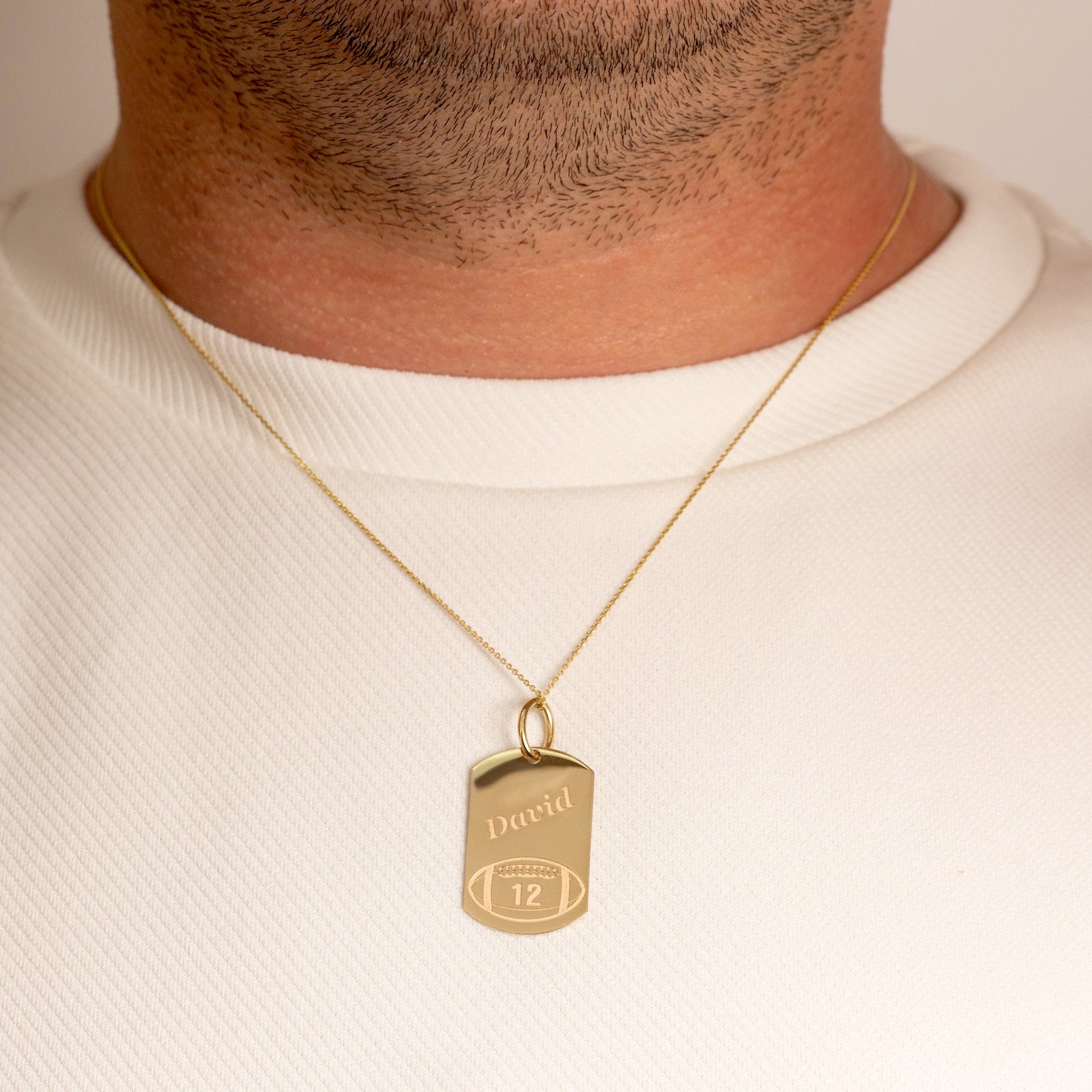 Yellow Gold Engravable Football Sports Dog Tag Pendant Necklace