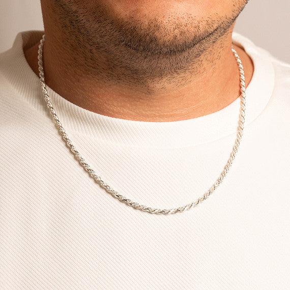 3mm .925 Sterling Silver Diamond Cut Rope Twisted Chain Link Necklace