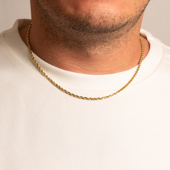 2mm Gold Diamond Cut Rope Twisted Solid Chain Link Necklace