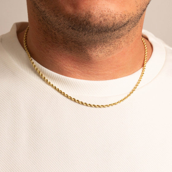 3mm Gold Diamond Cut Rope Twisted Solid Chain Link Necklace