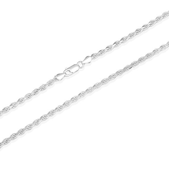 3mm .925 Sterling Silver Diamond Cut Rope Twisted Chain Link Necklace