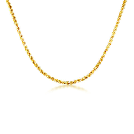 3mm Gold Diamond Cut Rope Twisted Solid Chain Link Necklace