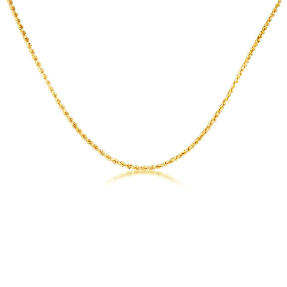 2mm Gold Diamond Cut Rope Twisted Solid Chain Link Necklace