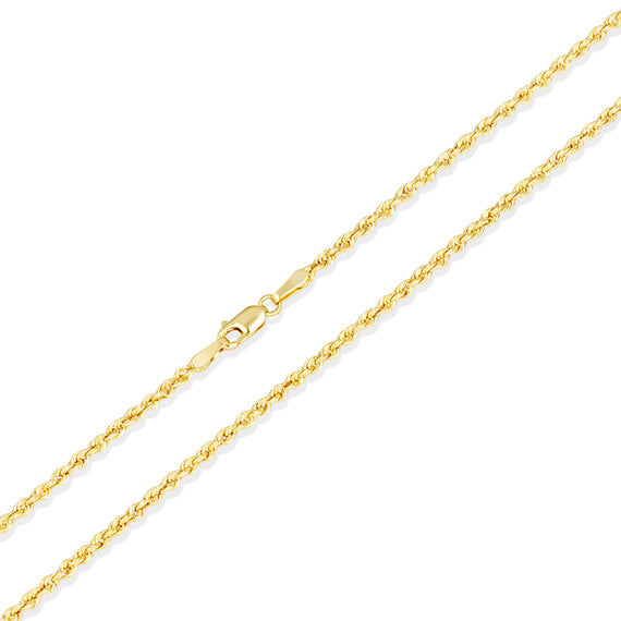 2mm Gold Diamond Cut Rope Twisted Solid Chain Link Necklace