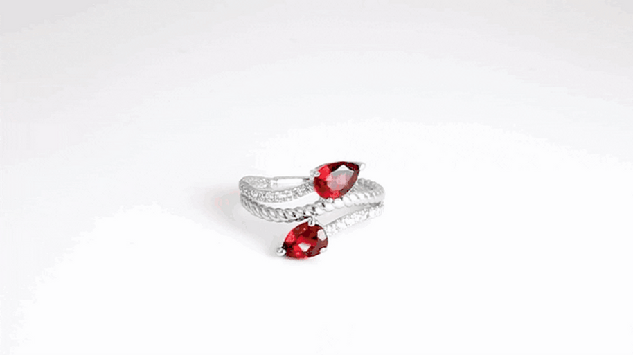 .925 Sterling Silver Pear Cut Double Gemstone Wrap Around Roped Band Ring