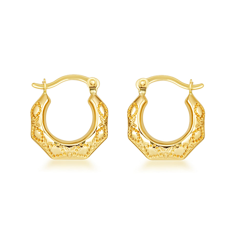 Yellow Gold Butterfly Textured Huggie Hoop Earrings