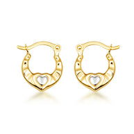 14K Two-Tone Gold Heart Ribbed Huggie Hoop Baby Earrings