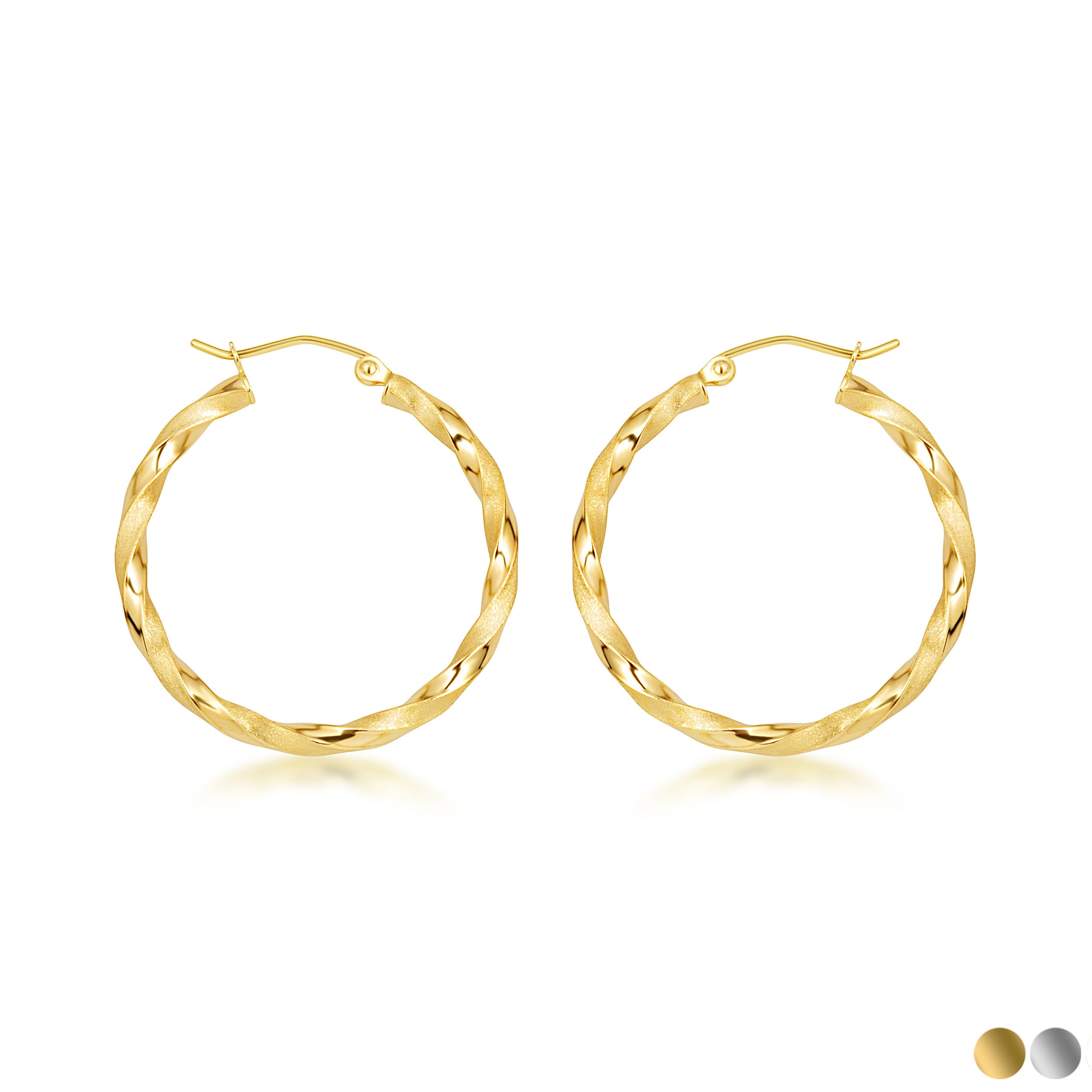 14K Gold Diamond Cut Twisted Hoop Earrings (Available in Yellow/White Gold)