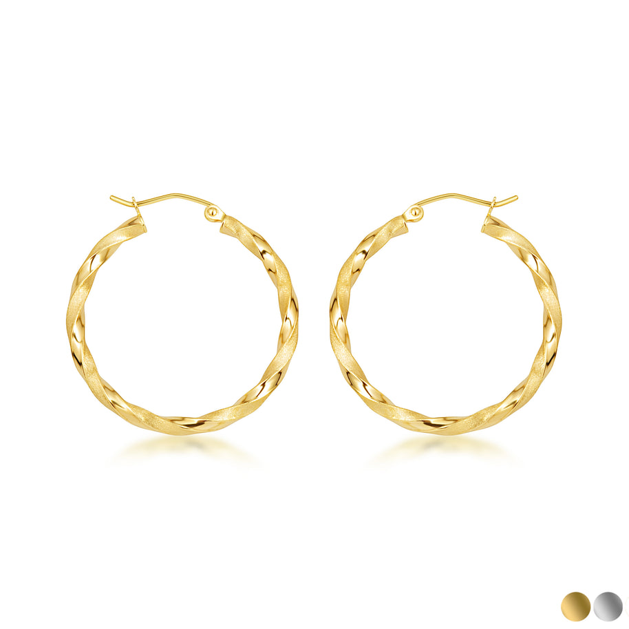 14K Gold Diamond Cut Twisted Hoop Earrings (Available in Yellow/White Gold)