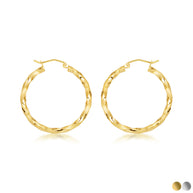 14K Gold Diamond Cut Twisted Hoop Earrings (Available in Yellow/White Gold)