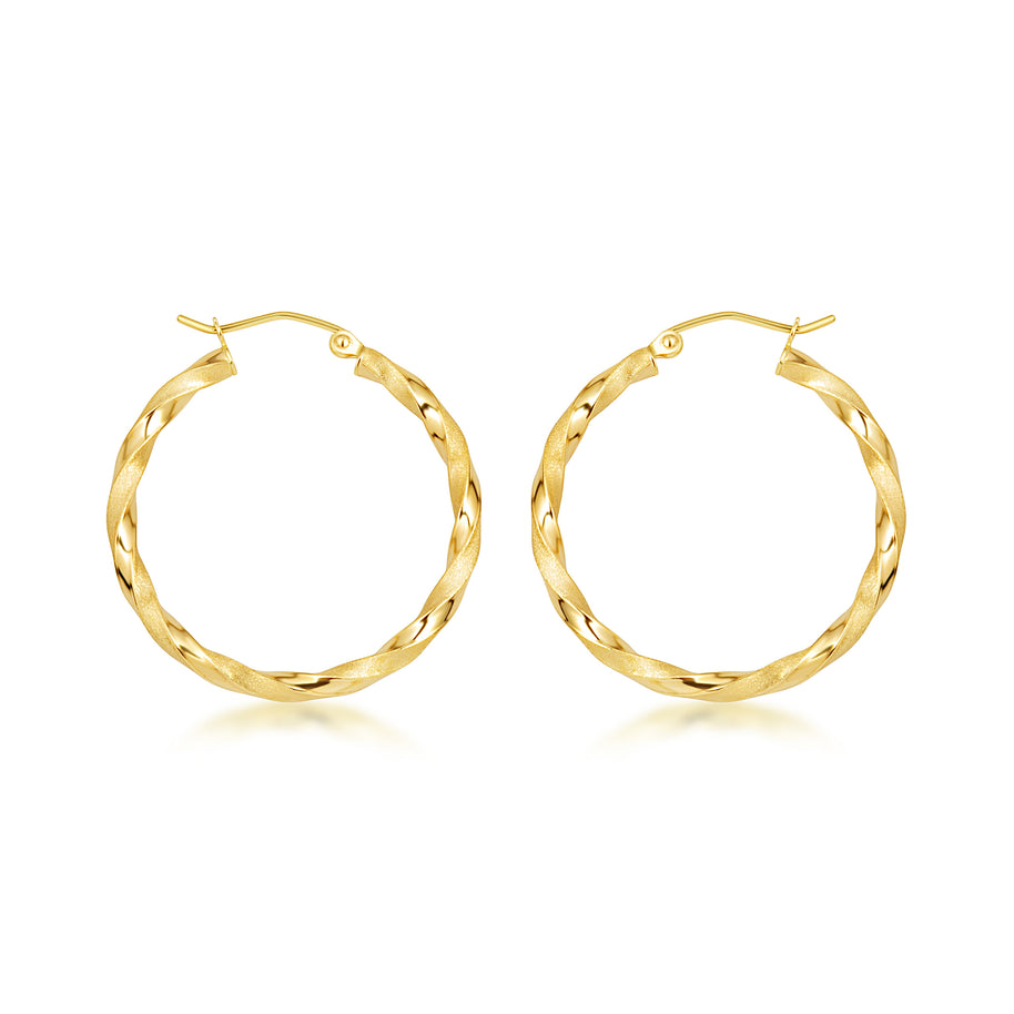 14K Gold Diamond Cut Twisted Hoop Earrings (Available in Yellow/White Gold)