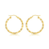 14K Gold Diamond Cut Twisted Hoop Earrings (Available in Yellow/White Gold)