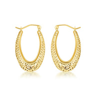 Yellow Gold Diamond Cut Oval Hoop Earrings