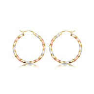 Tri-Color Gold Diamond Cut Twisted Hoop Earrings