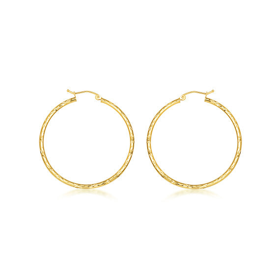 14K Yellow Gold Diamond Cut Tube Hoop Earrings